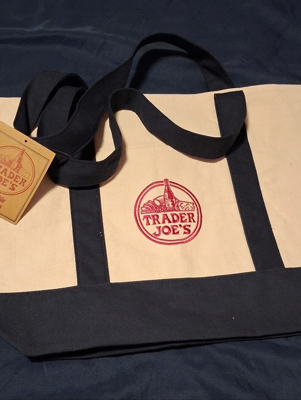 NWT! Trader Joe' Tote Bag - Large Canvas  Blue Bag